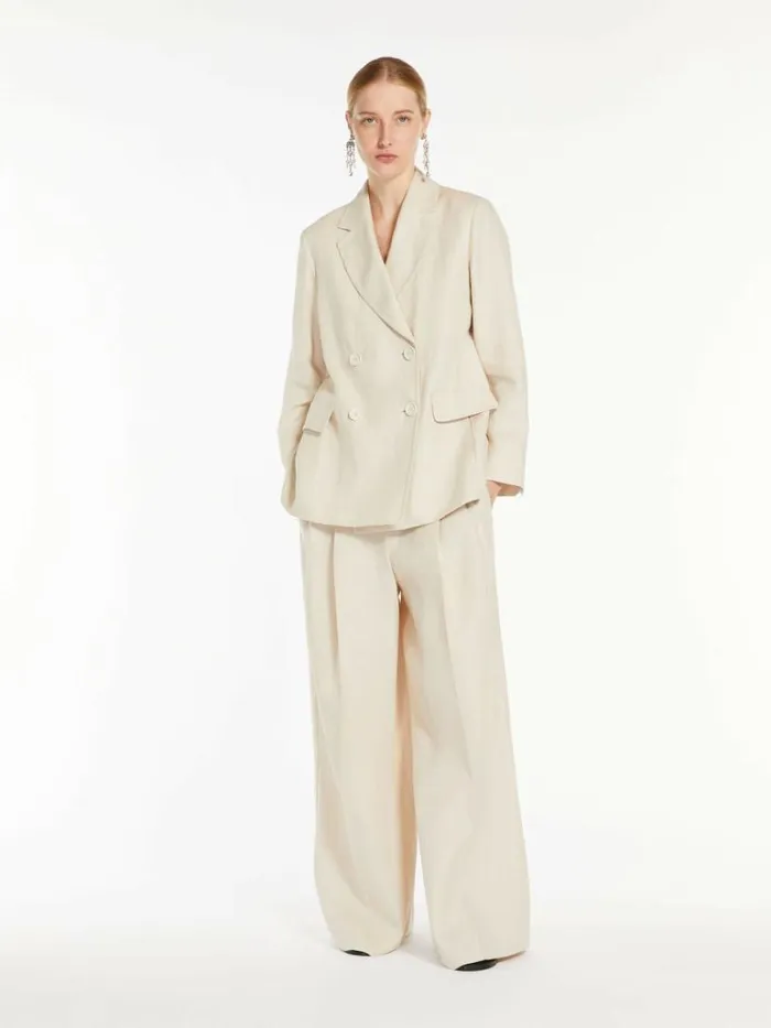 Women Max Mara Suit Widefit Linen Trousers Beige