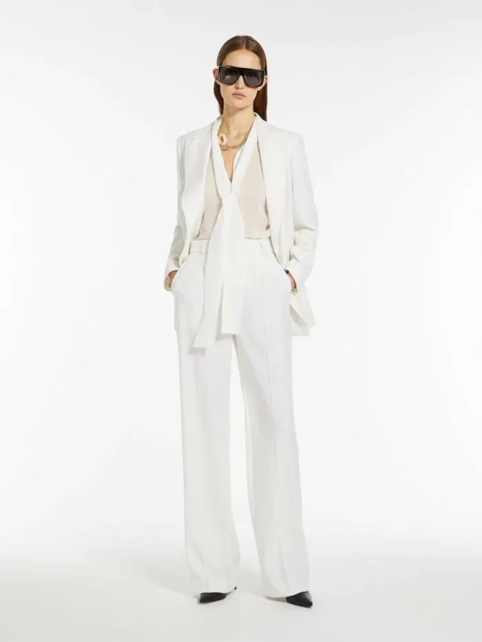 Women Max Mara Suit Wool Crepe Trousers White