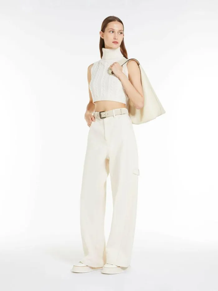 Women Max Mara Trousers And Jeans Wide Denim Trousers Ivory