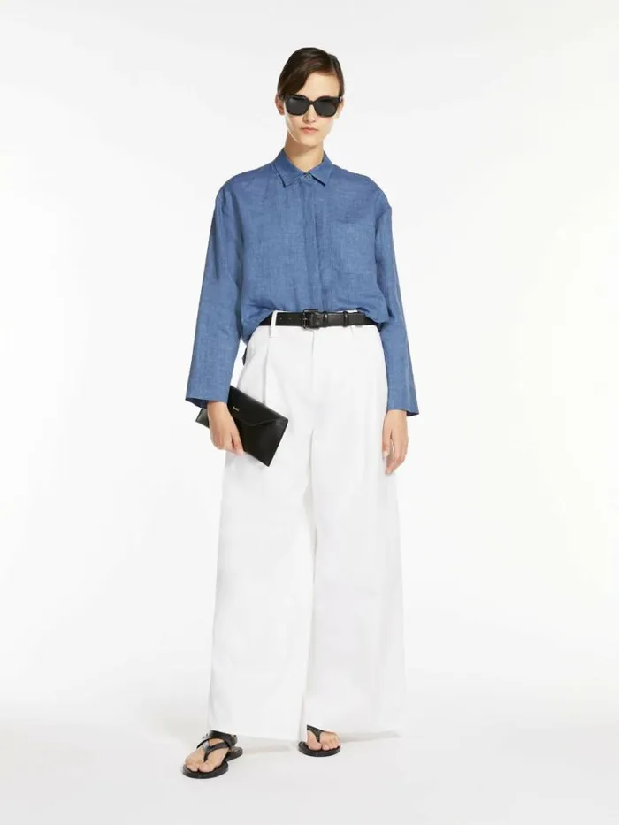 Women Max Mara Trousers And Jeans Widefit Cotton Gabardine Trousers White