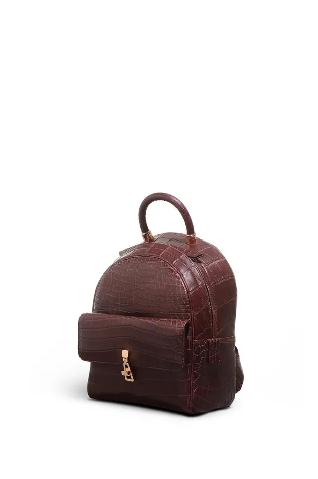 WomenMen Backpacks Gabriela Hearst Mini Billie Backpack In Bordeaux Crocodile Leather