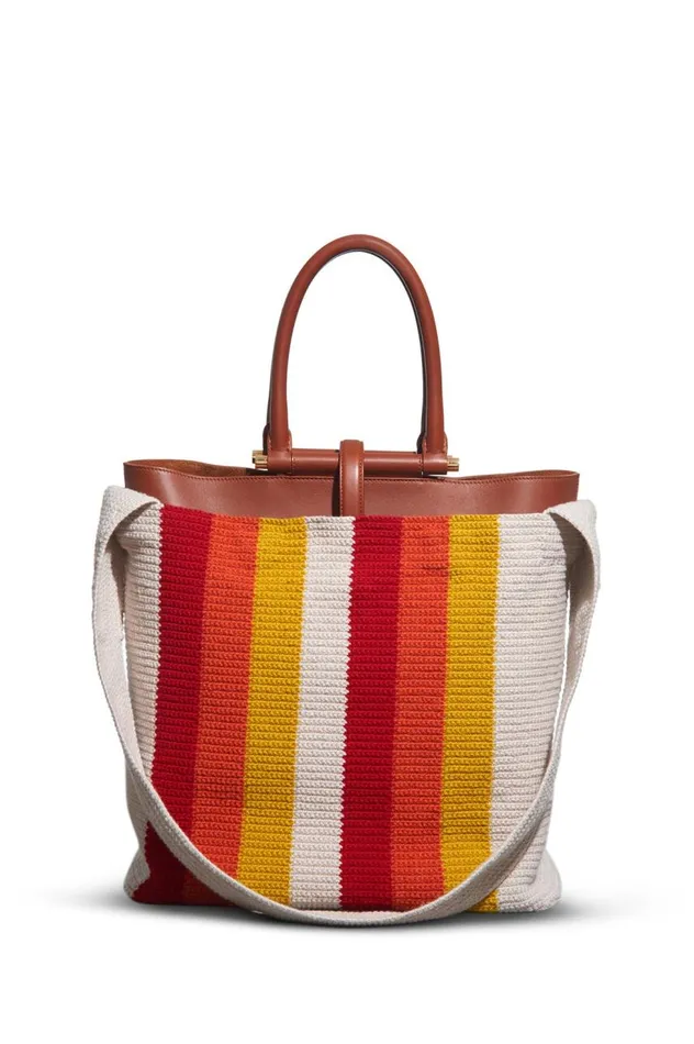 WomenMen Crossbody Bags Gabriela Hearst Large Crossover Knit Bag In Red Orange and Yellow Cashmere
