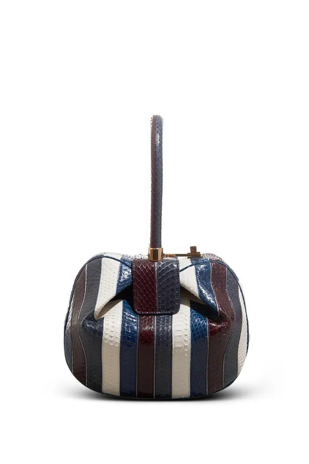 WomenMen Top Handles Gabriela Hearst Nina Bag In Bordeaux Navy and Ivory Stripes Snakeskin