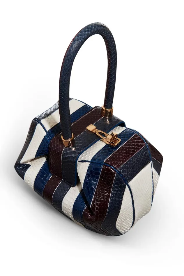 WomenMen Top Handles Gabriela Hearst Nina Bag In Bordeaux Navy and Ivory Stripes Snakeskin