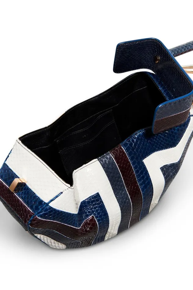 WomenMen Top Handles Gabriela Hearst Nina Bag In Bordeaux Navy and Ivory Stripes Snakeskin