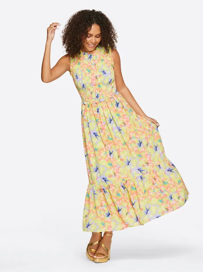 Women Mira Tiered Ruffle Maxi Dress In Candy Hibiscus Jessica Simpson Dresses