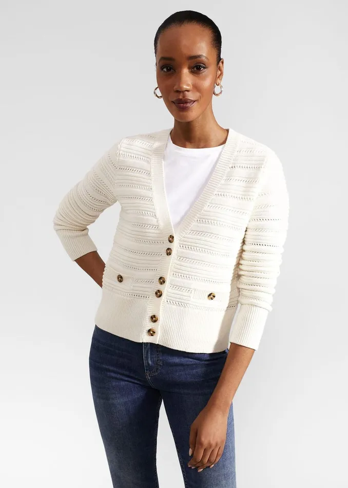 Women Naomi Cotton Cardigan Ivory Hobbs Jumpers and Cardigans