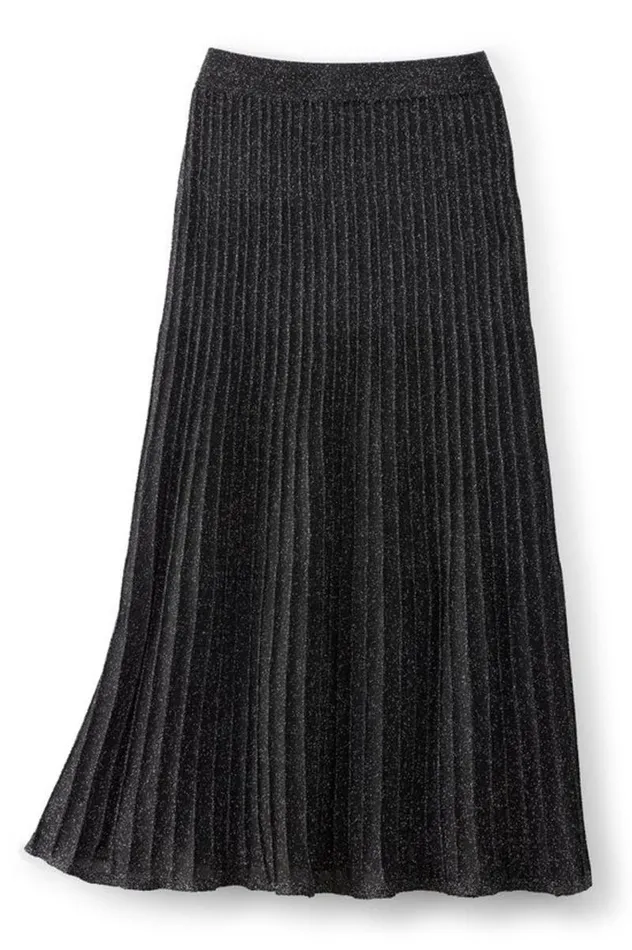 Women Nisha Knit Pleated Skirt Blacksilver Soft Surroundings Skirts