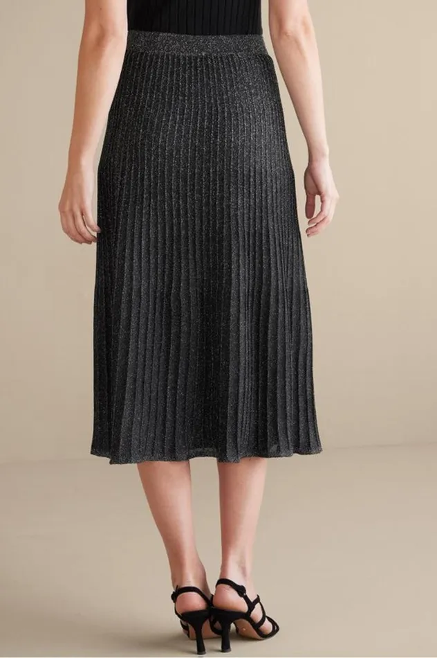 Women Nisha Knit Pleated Skirt Blacksilver Soft Surroundings Skirts