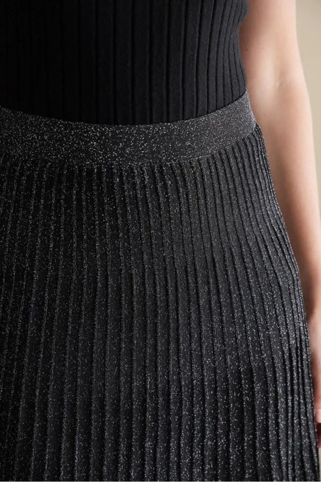 Women Nisha Knit Pleated Skirt Blacksilver Soft Surroundings Skirts