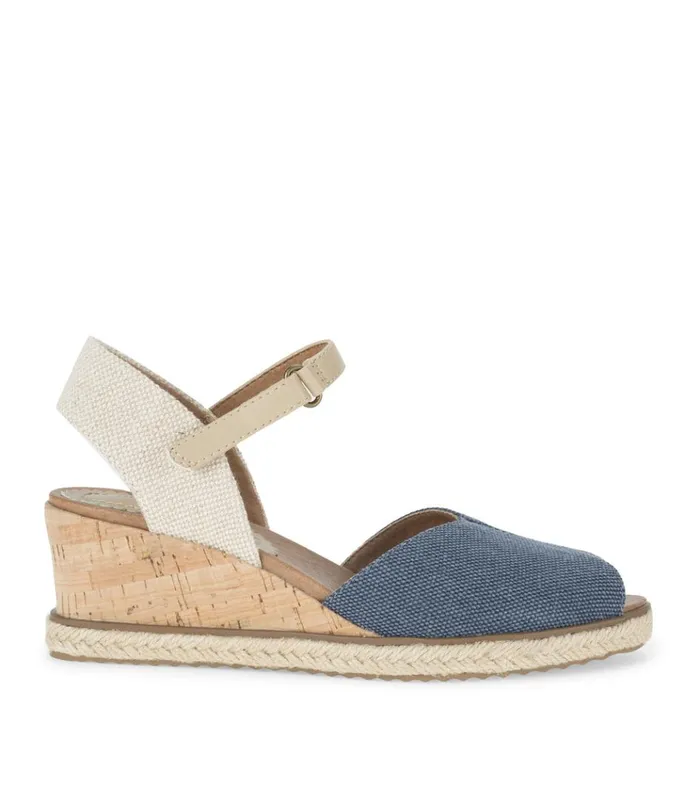 Women Odetta Espadrille Wedge Sandal Navy Blue Canvas Baretraps Wedge Sandals
