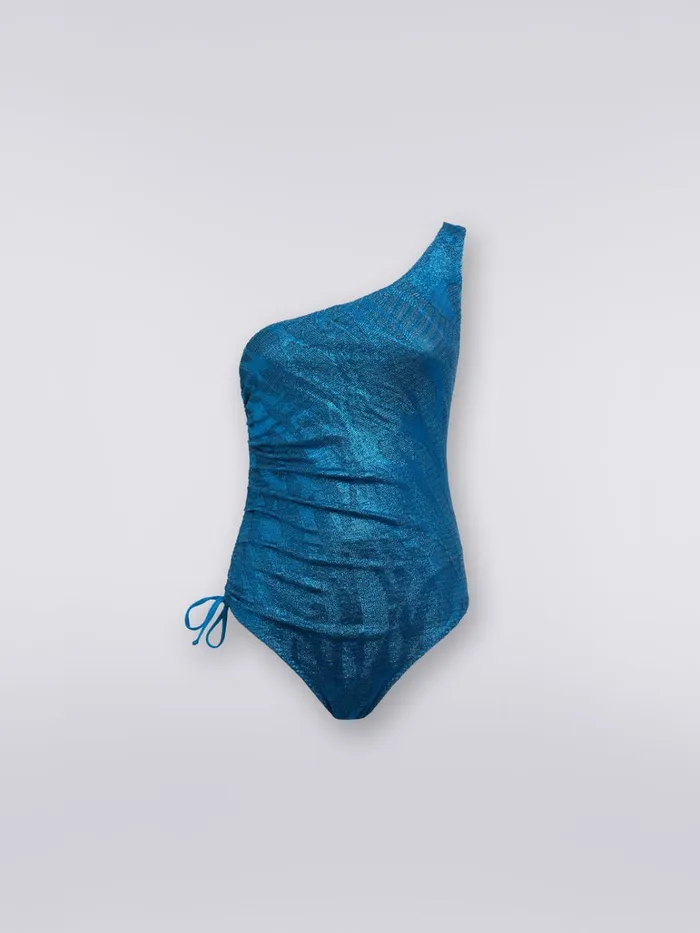 Women OnePiece OneShoulder Jacquard Viscose Knit Swimming Costume Blue Missoni Swimsuits Women OnePiece OneShoulder Jacquard Viscose Knit Swimming Costume Blue Missoni Swimsuits