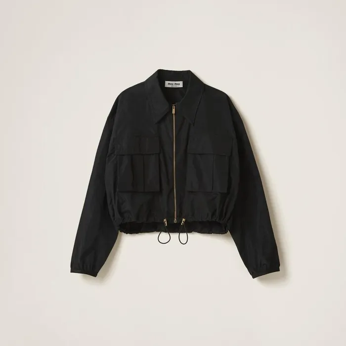 Women Outerwear Miu Miu Technical Silk Blouson Jacket Black