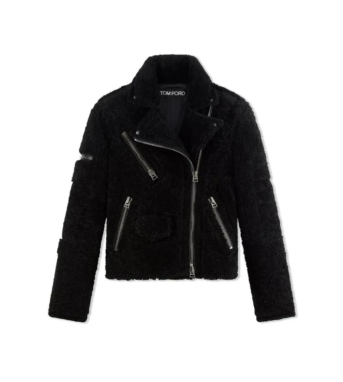 Women Outerwear Tom Ford Nappa Shearling Biker Jacket Black