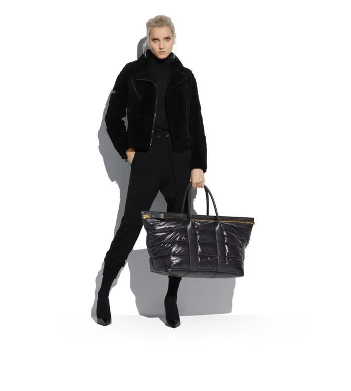 Women Outerwear Tom Ford Nappa Shearling Biker Jacket Black