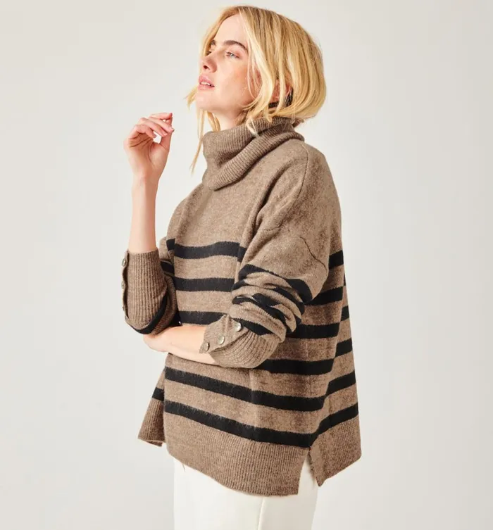 Women Oversized Cowl Neck Jumper 8211 Rayure Grege Promod Jumpers And Cardigans
