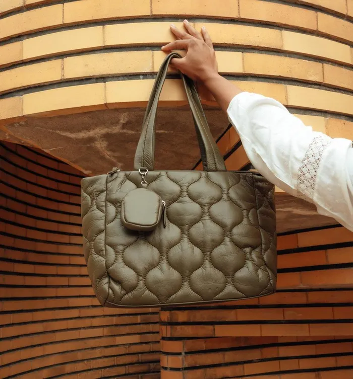 Women Padded Faux Leather Bag 8211 Khaki Promod Bags