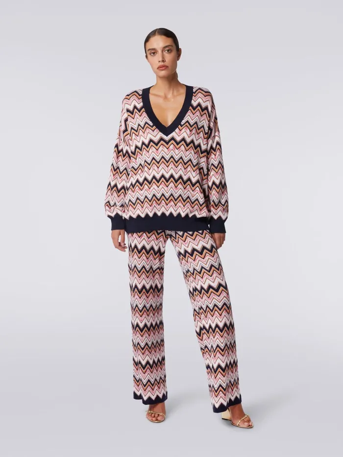 Women Palazzo Trousers In Chevron Viscose And Wool Multicoloured Missoni Trousers