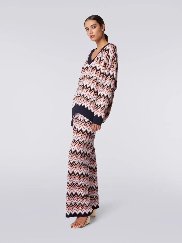 Women Palazzo Trousers In Chevron Viscose And Wool Multicoloured Missoni Trousers