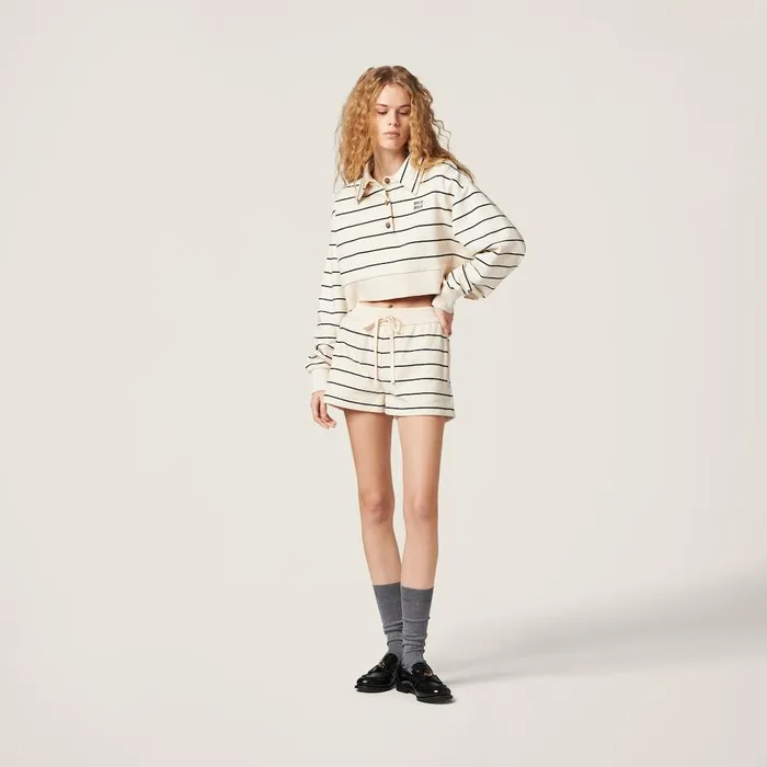 Women Pants And Shorts Miu Miu Cotton Fleece Shorts Naturalblue Women Pants And Shorts Miu Miu Cotton Fleece Shorts Naturalblue