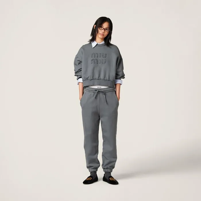Women Pants And Shorts Miu Miu Garmentdyed Cotton Fleece Pants Iron Gray Women Pants And Shorts Miu Miu Garmentdyed Cotton Fleece Pants Iron Gray