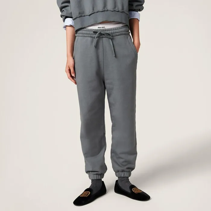 Women Pants And Shorts Miu Miu Garmentdyed Cotton Fleece Pants Iron Gray Women Pants And Shorts Miu Miu Garmentdyed Cotton Fleece Pants Iron Gray
