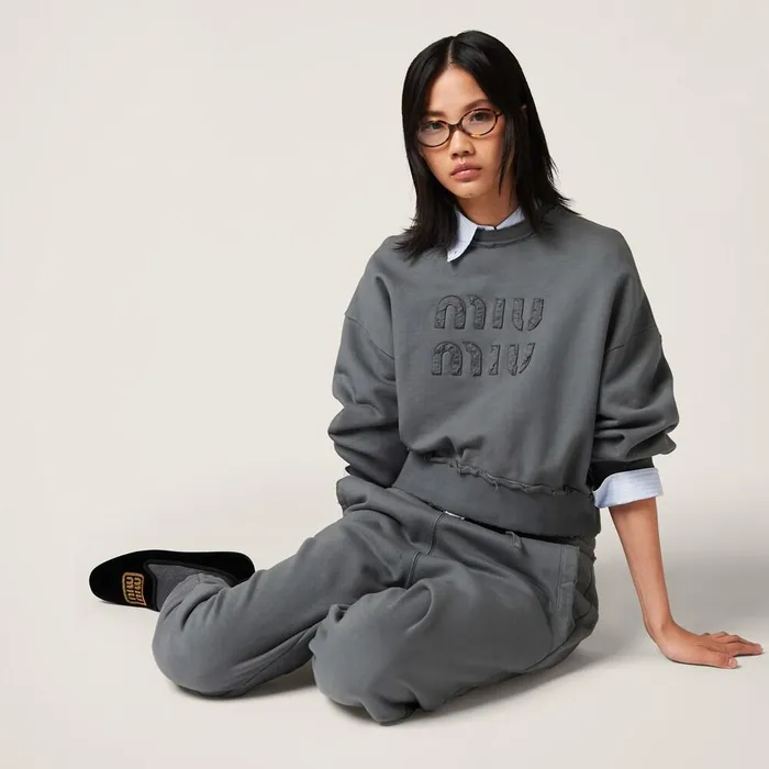 Women Pants And Shorts Miu Miu Garmentdyed Cotton Fleece Pants Iron Gray Women Pants And Shorts Miu Miu Garmentdyed Cotton Fleece Pants Iron Gray