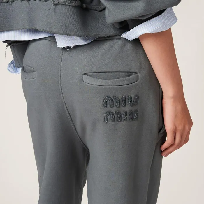 Women Pants And Shorts Miu Miu Garmentdyed Cotton Fleece Pants Iron Gray Women Pants And Shorts Miu Miu Garmentdyed Cotton Fleece Pants Iron Gray