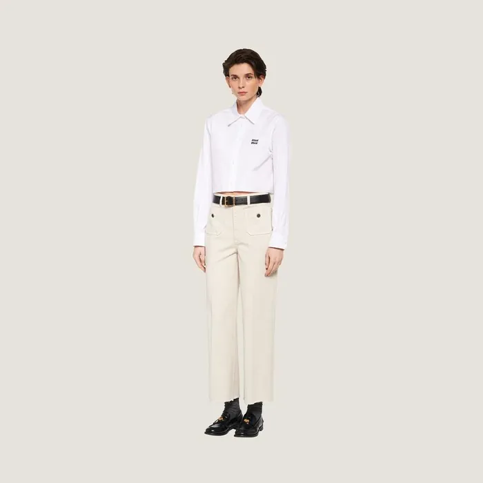 Women Pants And Shorts Miu Miu Garmentdyed Drill Pants Chalk White Women Pants And Shorts Miu Miu Garmentdyed Drill Pants Chalk White