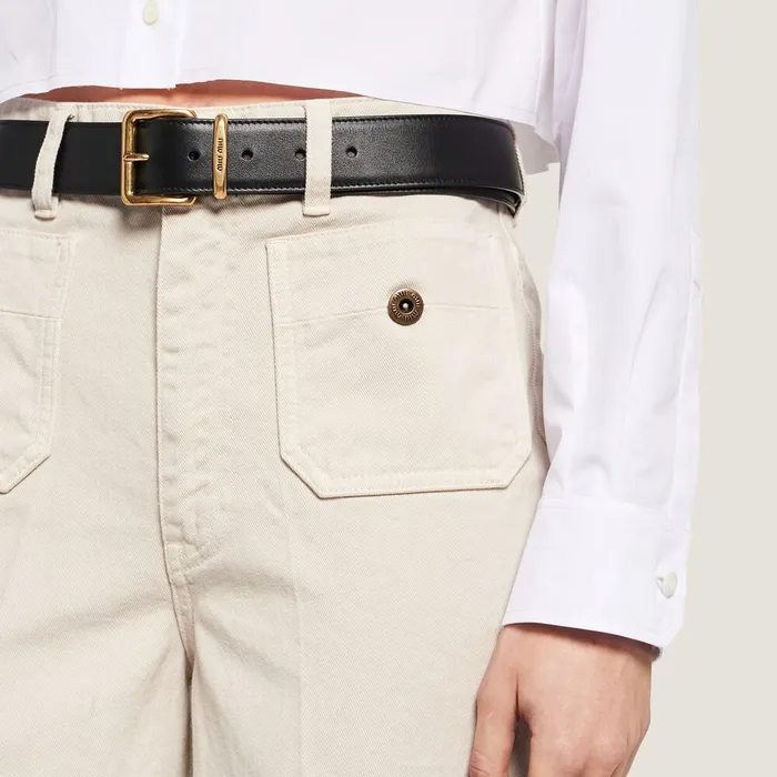 Women Pants And Shorts Miu Miu Garmentdyed Drill Pants Chalk White Women Pants And Shorts Miu Miu Garmentdyed Drill Pants Chalk White