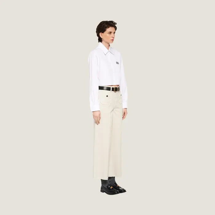 Women Pants And Shorts Miu Miu Garmentdyed Drill Pants Chalk White Women Pants And Shorts Miu Miu Garmentdyed Drill Pants Chalk White