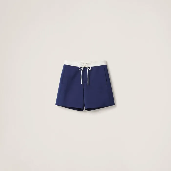 Women Pants And Shorts Miu Miu Satin Bermudas Ink Bluewhite