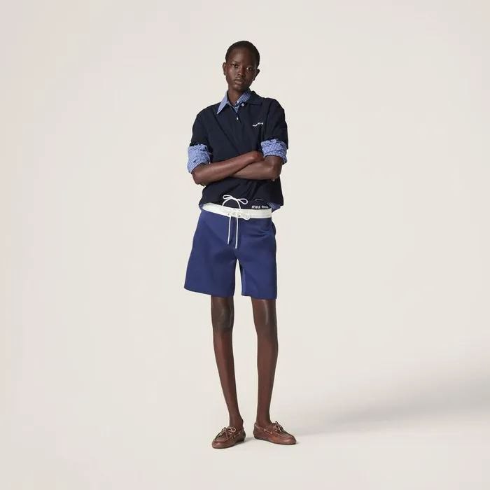 Women Pants And Shorts Miu Miu Satin Bermudas Ink Bluewhite Women Pants And Shorts Miu Miu Satin Bermudas Ink Bluewhite