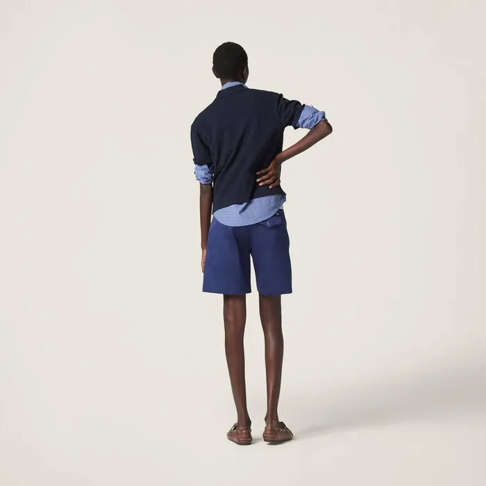 Women Pants And Shorts Miu Miu Satin Bermudas Ink Bluewhite Women Pants And Shorts Miu Miu Satin Bermudas Ink Bluewhite