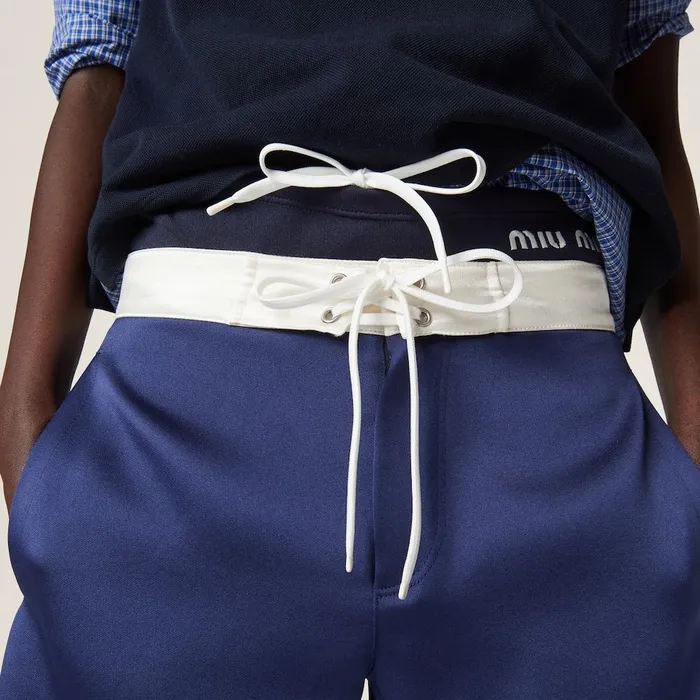 Women Pants And Shorts Miu Miu Satin Bermudas Ink Bluewhite Women Pants And Shorts Miu Miu Satin Bermudas Ink Bluewhite