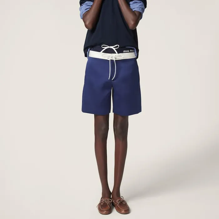 Women Pants And Shorts Miu Miu Satin Bermudas Ink Bluewhite Women Pants And Shorts Miu Miu Satin Bermudas Ink Bluewhite