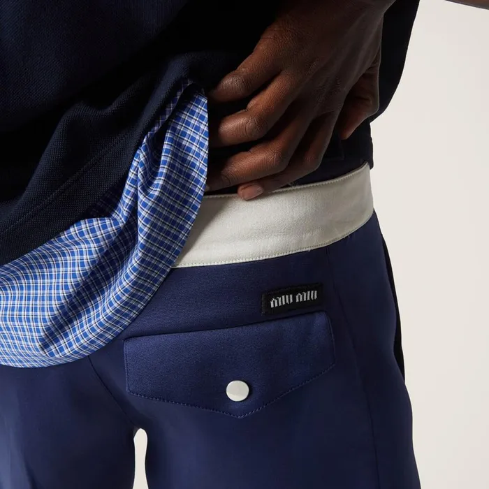 Women Pants And Shorts Miu Miu Satin Bermudas Ink Bluewhite Women Pants And Shorts Miu Miu Satin Bermudas Ink Bluewhite