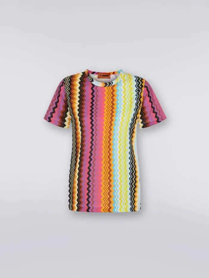 Women Patterned Cotton Jersey CrewNeck TShirt Multicoloured Missoni Tshirts And Tops