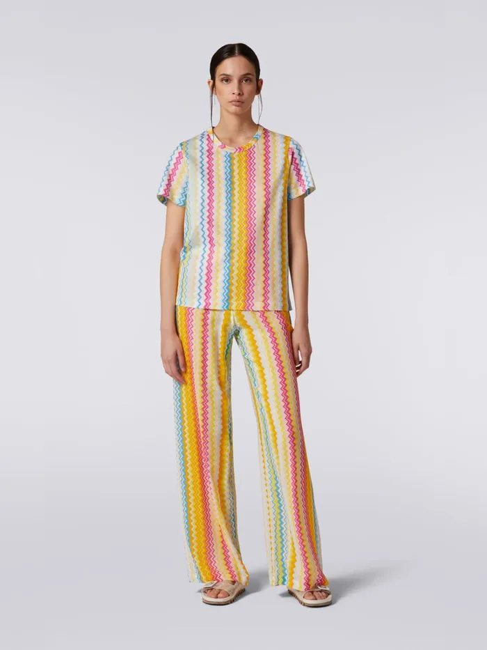 Women Patterned Cotton Jersey CrewNeck TShirt Multicoloured Missoni Tshirts And Tops