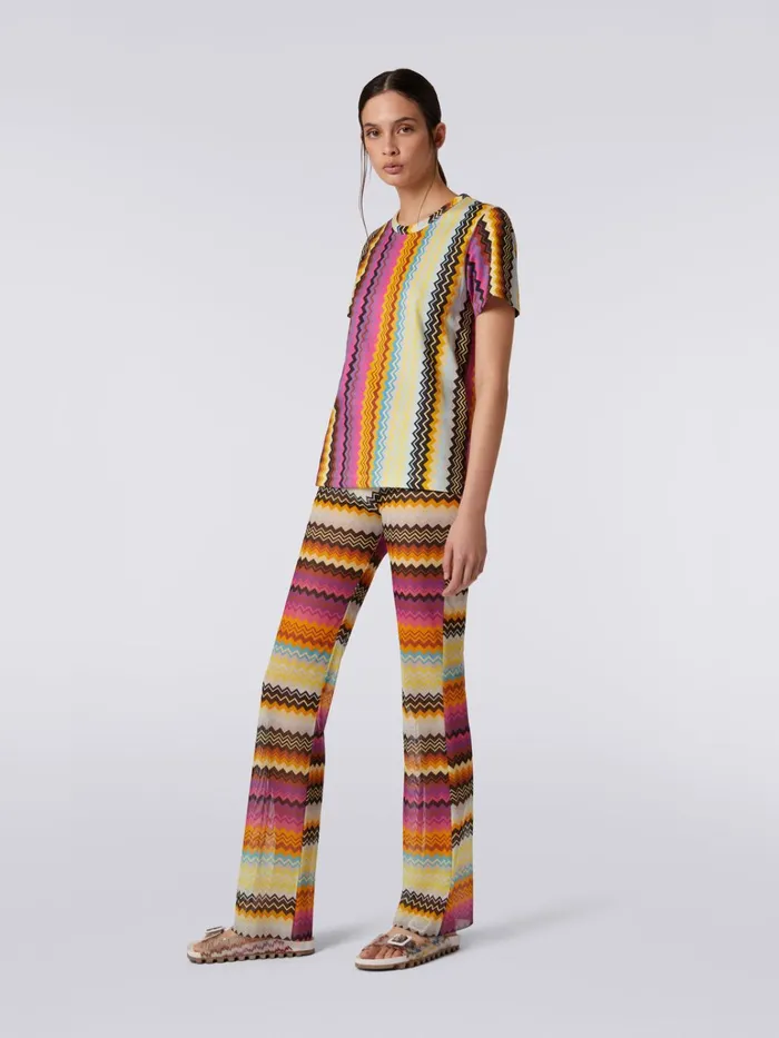 Women Patterned Cotton Jersey CrewNeck TShirt Multicoloured Missoni Tshirts And Tops