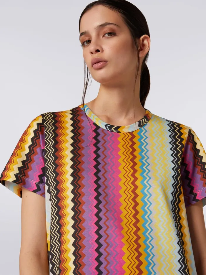 Women Patterned Cotton Jersey CrewNeck TShirt Multicoloured Missoni Tshirts And Tops