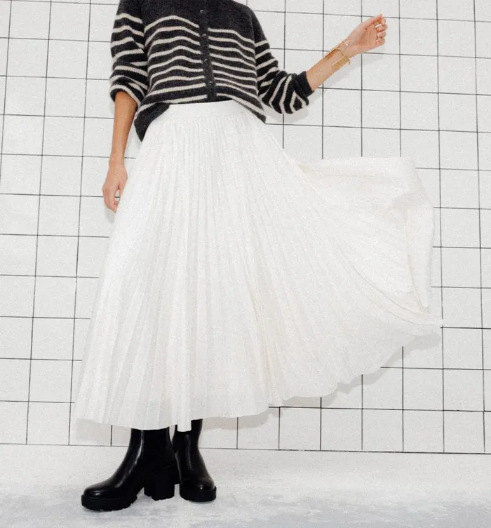 Women Patterned Pleated Skirt 8211 Ecru Promod Skirts