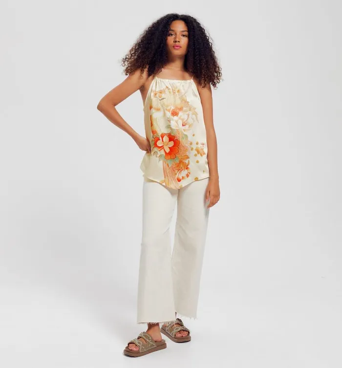 Women Patterned Satin Top 8211 Ecru Print Promod Tops Women Patterned Satin Top 8211 Ecru Print Promod Tops