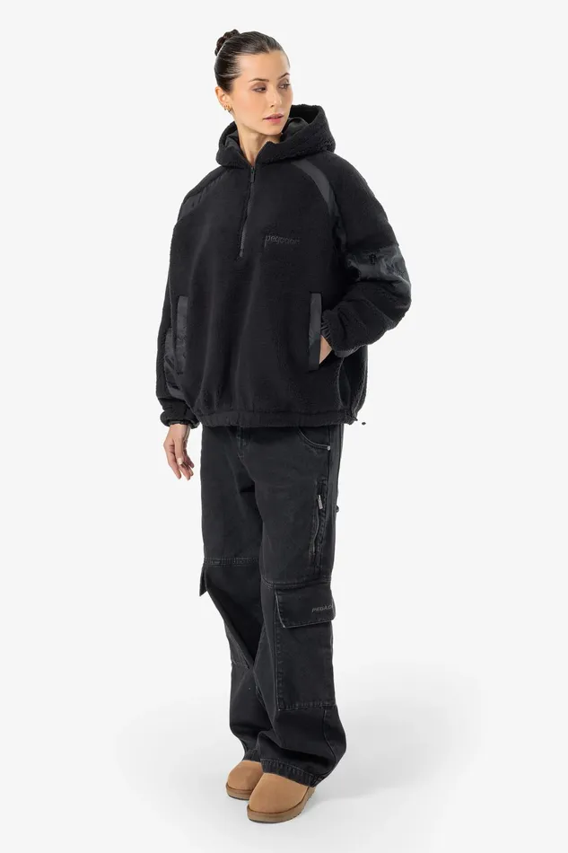 Women Pegador Zip Hoodies Bonny Teddy Fabric Mix Halfzip Black Women Pegador Zip Hoodies Bonny Teddy Fabric Mix Halfzip Black