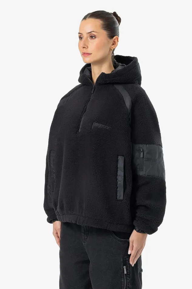 Women Pegador Zip Hoodies Bonny Teddy Fabric Mix Halfzip Black Women Pegador Zip Hoodies Bonny Teddy Fabric Mix Halfzip Black