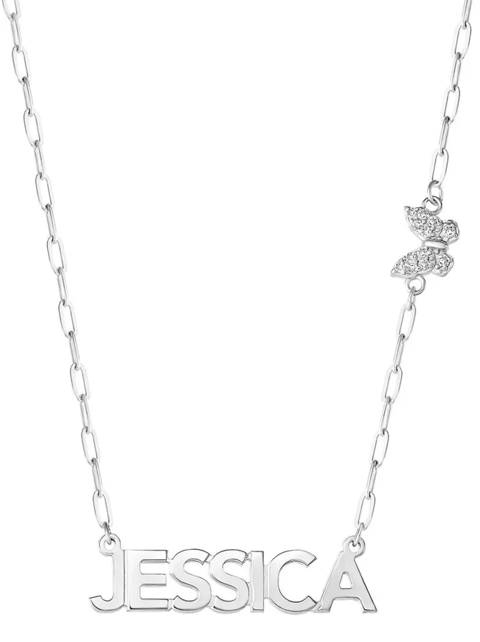 Women Personalized Necklace With Pav Cubic Zirconia Charm 8211 Silver Jessica Simpson Necklaces