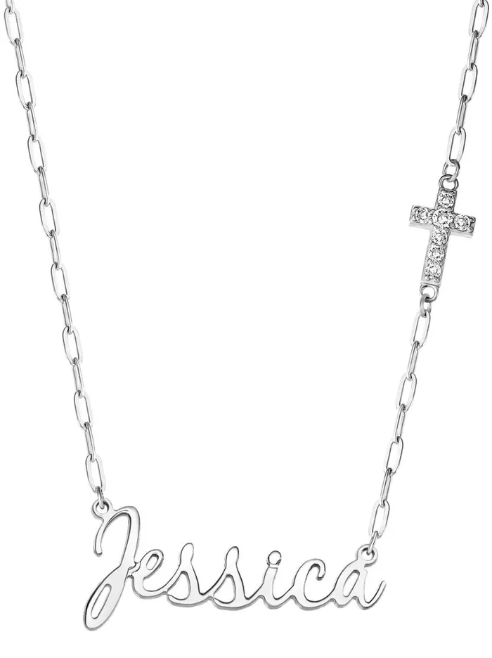 Women Personalized Necklace With Pav Cubic Zirconia Charm 8211 Silver Jessica Simpson Necklaces