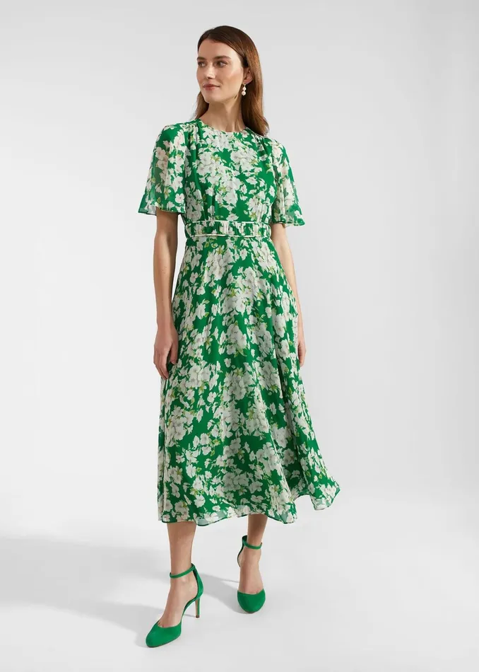 Women Petite Bronwyn Silk Dress Green Multi Hobbs Dresses and Jumpsuits