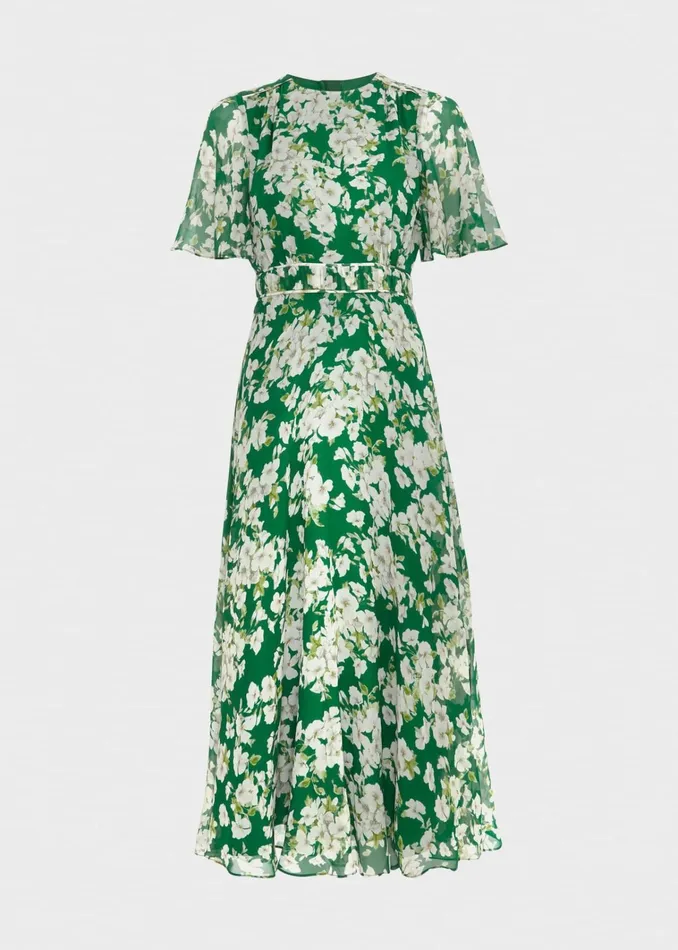 Women Petite Bronwyn Silk Dress Green Multi Hobbs Dresses and Jumpsuits