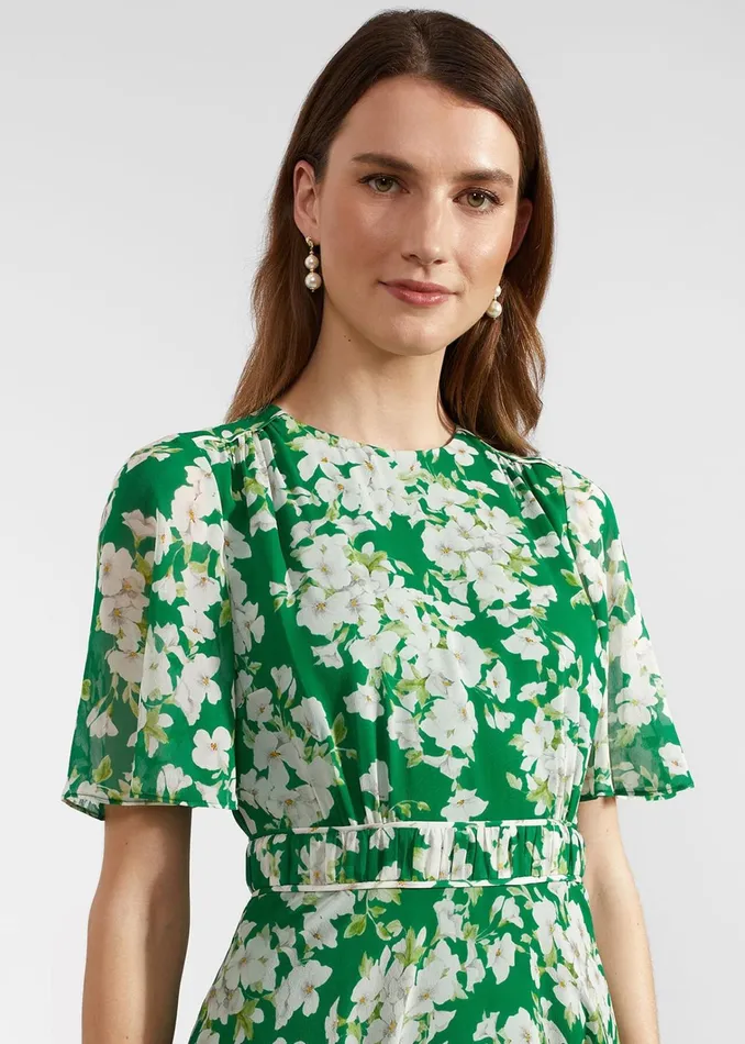Women Petite Bronwyn Silk Dress Green Multi Hobbs Dresses and Jumpsuits